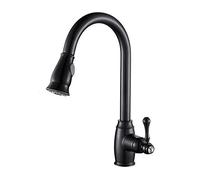 QTANZIQI Orb Black Paint Kitchen Faucet Hot and Cold Water Mixer Taps Kitchen Sink Faucet Single Handle with Crystal Antique with Pull-Out Spray Head