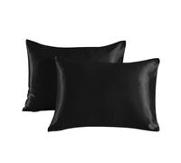 QTANZIQI Pillowcase 2pc Satin Pillowcase - Silky Pillow Cases For Hair And Skin With Envelope Closure(Black,20x26 IN)
