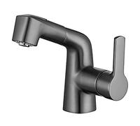 QTANZIQI Pull Down Basin Mixer Tap Brass Bathroom Sink Faucet Hot and Cold Mixer Lavatory Faucet Single Handle Washbasin Sink Faucet Single Hole Vanity Faucet,Gray (Color : Gris)