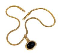 QTANZIQI Pvd Plated Vintage Black Natural Stone Pendant Necklace Stainless Steel Snake Bone Chain Women Jewelry