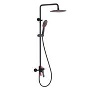 QTANZIQI Rain Shower Head and Hose Set, Height Adjustable 90~120cm, Single Handle 3 Function Water Outlet Shower System for Bath Taps, Black+red