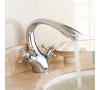 QTANZIQI Retro Bathroom Sink Faucet with Hot and Cold Water Brass Two Cross Handle Mixer Tap for Vanity Sink Vintage Basin Mixer Tap Chrome Plated