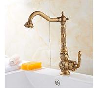 QTANZIQI Retro Style Antique Brass Kitchen Faucet Cold and Hot Water Mixer Single Handle 360 Degree Rotation Tap with Aerator Deck Mounted Sink Mixer Tap