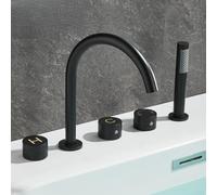 QTANZIQI Rotatable Bathtub Faucet with 5Hole Shower Set Hot & Cold Water Type A Black Sidemounted Ideal for Bathrooms & Stylish