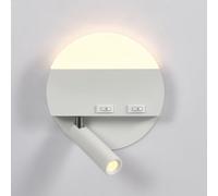QTANZIQI Round 2-Light Bedside Reading Wall Lamp, Up Down LED Wall Sconce with, Rotatable Reading Spotlight, Wall Lighting, Sturdy Aluminum 3000K Wall Light(White,Left)