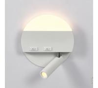 QTANZIQI Round 2-Light Bedside Reading Wall Lamp, Up Down LED Wall Sconce with, Rotatable Reading Spotlight, Wall Lighting, Sturdy Aluminum 3000K Wall Light(White,Right)