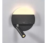 QTANZIQI Round 2-Light Bedside Reading Wall Lamp, Up Down LED Wall Sconce with, Rotatable Reading Spotlight, Wall Lighting, Sturdy Aluminum 3000K Wall Light(Dark,Left)