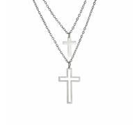 QTANZIQI Simple Stainless Steel Pendant Vintage Two Layer Cross Christmas Light Luxury Necklace present Punk Style Jewelry