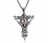 QTANZIQI Steel Jewelry Two Dragon Sword Pendant Necklace Vintage Punk Cross Trendy For Men Light Luxury