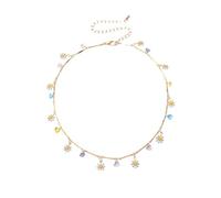 QTANZIQI Sweet Colorful Little Daisy Flowers Necklaces Seven Colored Gemstones Painted Drop Glaze Clavicle Chain Choker Girls Jewelry