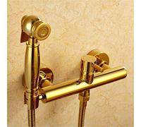 QTANZIQI Toilet Hand Bidet Faucet Bathroom Bidet Shower Sprayer Brass T Adapter 1.5M Hose Tank Hooked Holder Spray Portable Muslim Toilet Set C