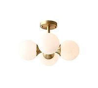 QTANZIQI Vintage Brass Ceiling Light Fixture Semi Flush 4-Lights Chandelier with Globe Opaline Glass Shade Lamp for Living Room Hallway Entry- 40 * 26cm