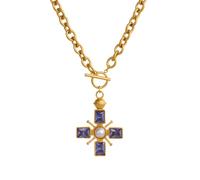 QTANZIQI Vintage Church Cross Violet Lucky Chunky Necklace Summer Pvd Plated Stainless Steel Women Jewelry