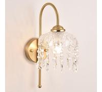 QTANZIQI Vintage Crystal Wall Sconce Gold Bathroom Wall Light Fixtures Clear Ribbed Glass Gooseneck Farmhouse Wall Mount Antique Wall Lamp for Bedroom Living Room Hallway Staircase