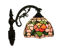 QTANZIQI Wall Lamps Sconces Wall Applique Corridor, E27 Glory Morning Rustic Applique with Colored Glass Lampshade, Baroque Pastoral Wall Lighting for Decoration