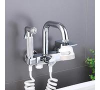 QTANZIQI wall mount kitchen faucets, with Sprayer, copper for kitchen sink laundry sink, double handle hot and cold, faucet-Chrome dual mode A