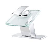 QTANZIQI Waterfall Bathroom Faucet with Glass Spout Single Handle Chrome Finish Solid Brass Lavatory Sink Tap for Basin Vanity Commercial Grade Small Gift Included