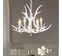 QTANZIQI White Antler Chandelier, Rustic Chandelier Lighting Classic Candle Style, Cottage Retro Small 4 Lights 3 Arms, Faux