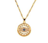 QTANZIQI White Cubic Circle Demon Eye Pendant Necklace 18k Plated Stainless Steel Casual Trendy Jewelry Women present