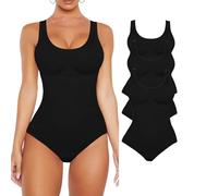 QTANZIQI Women Bodysuits for Tummy Control Sleeveless Round Neck Shapewear Thong Open Crotch Body Firm Control 3 Piece