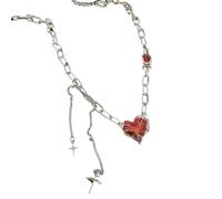 QTANZIQI Y2K Irregular Red Heart Necklace Steel Star Tassel Chain Necklaces Gothic Heart Aesthetic Necklace Party Jewelry presents