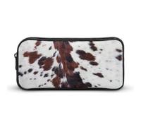 QTAVETEND Longhorn White Cowhide with Black and Brown Spots Pencil Case Pencil Box Cosmetic Bag Large Capacity Multipurpose Storage Bag Pencil Pouch 1 Compartment