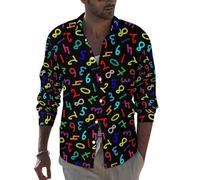QTAVETEND Mens Long Sleeve Button Down Up Shirt Bright Colorful Ink Digits Fashion Dress Shirt with Pocket M