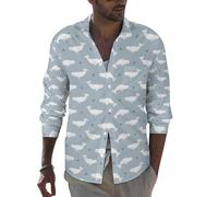 QTAVETEND Mens Long Sleeve Button Down Up Shirt Funny Beluga Whales Fashion Dress Shirt with Pocket M