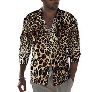 QTAVETEND Mens Long Sleeve Button Down Up Shirt Leopard Skin Print Fashion Dress Shirt with Pocket L