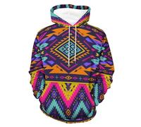 QTAVETEND Mens Novelty Graphic Hoodies Neon Art Tribal Navajo Pattern Long Sleeve with Pockets Pullover Sweatshirt 3XL