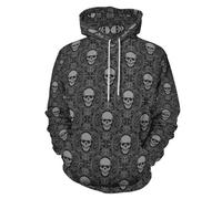 QTAVETEND Mens Pullover Hoodie Sweatshirt Gothic Style Skull Stylish Casual Wear Outdoor Activities 3XL