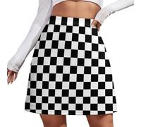 QTAVETEND Women Mini Skirt White Black Check Plaid Bodycon High Waisted Pencil Short Skirt XL