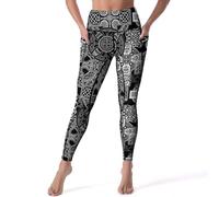 QTAVETEND Womens Leggings Celtic Crosses and Ethnic Patterns High Waist Yoga Pants Stretch Soft Workout Athletic Pants with Pockets L