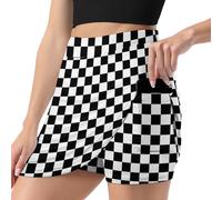 QTAVETEND Womens Mini Skirts Bodycon White Black Check Plaid Mini Short Skirt Double Layer with Pocket S