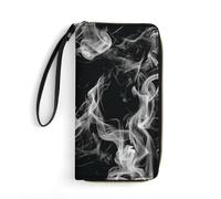 QTAVETEND Womens PU Leather Long Purse Wallet Beautiful White Smoke in The Black Handbags Multi Card Slots with Wristlet