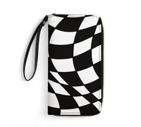 QTAVETEND Womens PU Leather Long Purse Wallet Black and White Check Pattern Handbags Multi Card Slots with Wristlet