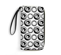 QTAVETEND Womens PU Leather Long Purse Wallet Black and White Rings Handbags Multi Card Slots with Wristlet