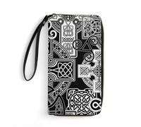 QTAVETEND Womens PU Leather Long Purse Wallet Celtic Crosses and Ethnic Patterns Handbags Multi Card Slots with Wristlet