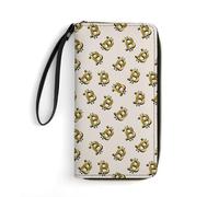 QTAVETEND Womens PU Leather Long Purse Wallet Gold Bitcoin Symbols Handbags Multi Card Slots with Wristlet