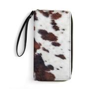 QTAVETEND Womens PU Leather Long Purse Wallet Longhorn White Cowhide Black Brown Spots Handbags Multi Card Slots with Wristlet