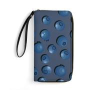 QTAVETEND Womens PU Leather Long Purse Wallet Natural Fresh Ripe Tasty Blueberries Handbags Multi Card Slots with Wristlet