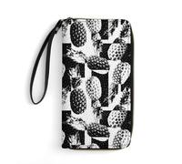 QTAVETEND Womens PU Leather Long Purse Wallet Stylish Black and White Pineapples Handbags Multi Card Slots with Wristlet