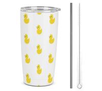 QTAVETEND Yellow Rubber Duck Tumbler Double Wall Stainless Steel Vacuum Insulation Travel Mug Water Coffee Cup Bottle Included Straw and Straw Brush 20 OZ 590ml