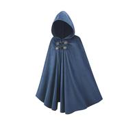 Qtdstz Medieval Hooded Cape, Renaissance Cloak Costume, Dark Green Halloween Cosplay Outfit, Navy Blue, One Size