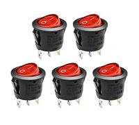 QTEATAK KCD1 On/Off 3-Pin 2-Position Snap 10A/125V, 6A/250V Red LED Round Boat Rocker Switch-5Pack