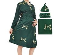 QTECLOR Mommy Robe for Maternity with Matching Swaddle Blanket Girls Boys, Delivery Labor Robe for Hospital Women Dress, By2 Robe+swaddle+headband+hat, XL