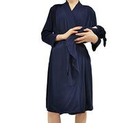 QTECLOR Mommy Robe for Maternity with Matching Swaddle Blanket Girls Boys, Delivery Labor Robe for Hospital Women Dress, C4 Robe+swaddle+headband+hat, Medium