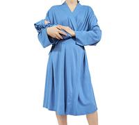 QTECLOR Mommy Robe for Maternity with Matching Swaddle Blanket Girls Boys, Delivery Labor Robe for Hospital Women Dress, A29 Robe+swaddle+headband+hat, Medium