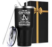 Qtencas Boating Gifts for Men, I'm The Captain & I'm Always Right Stainless Steel Insulated Travel Tumbler, Father's Day Birthday Christmas Boat Gifts For Men Boaters Boat Owners Sailors(30oz, Black)
