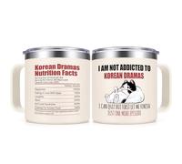 Qtencas Funny Korean Drama Mug, I Am Not Addicted To Korean Drama Coffee Mug, 14oz Stainless Steel Mug with Handle, Christmas Birthday Gifts Idea for Kdrama Lovers, Women, Sister, Friends, Creamy